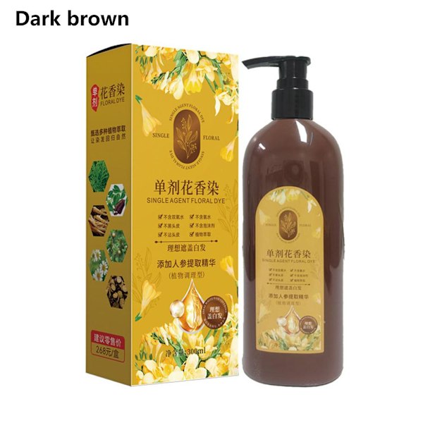 Gul engångsförpackning hårfärg med naturligt växtextrakt H3Z8 dark brown 300ml