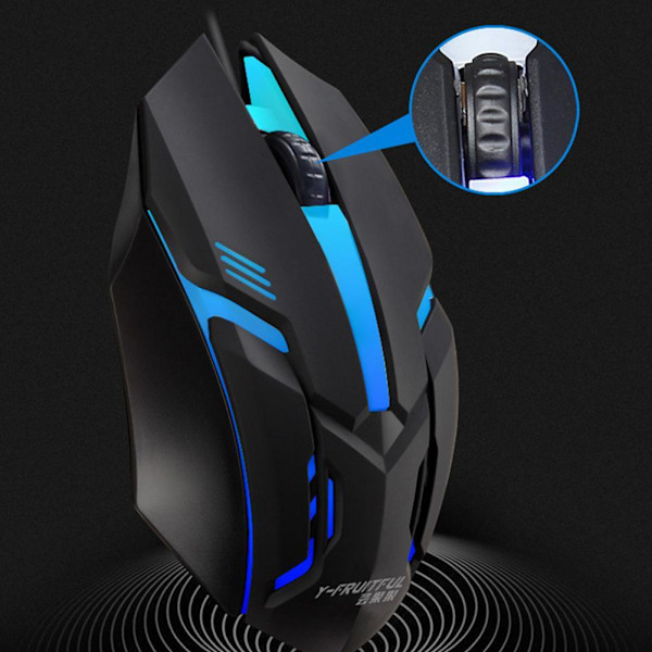 Gamingmus med 7-färgs LED-bakgrundsbelysning Ergonomisk USB-gamingmus W black One-size