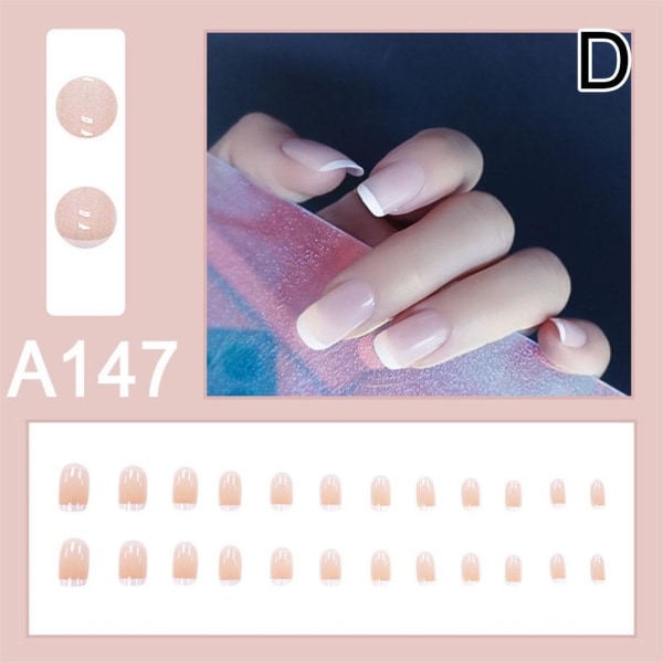 24PCS False Fake Nails Full Nail Tips Akryl Fransk konstgjord A147 one-size