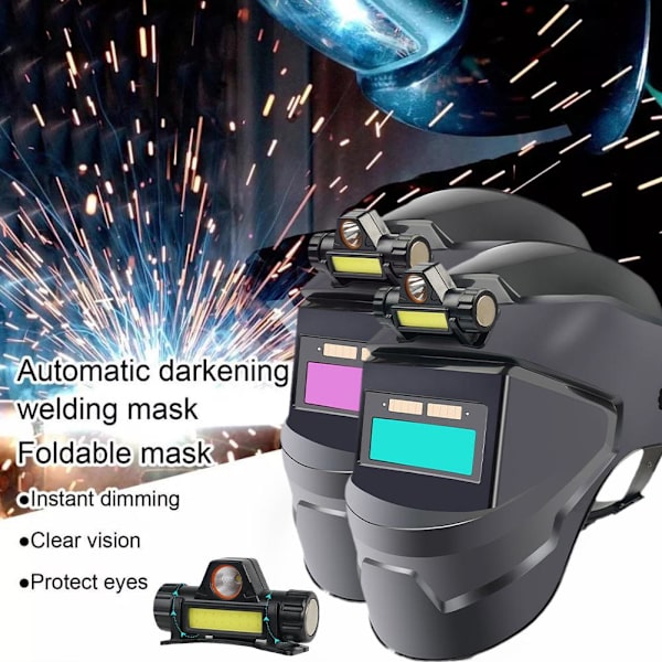 Automatiskt nedbländande svetshjälm med uppfällbart ljus Professionell svetsmask Real color one