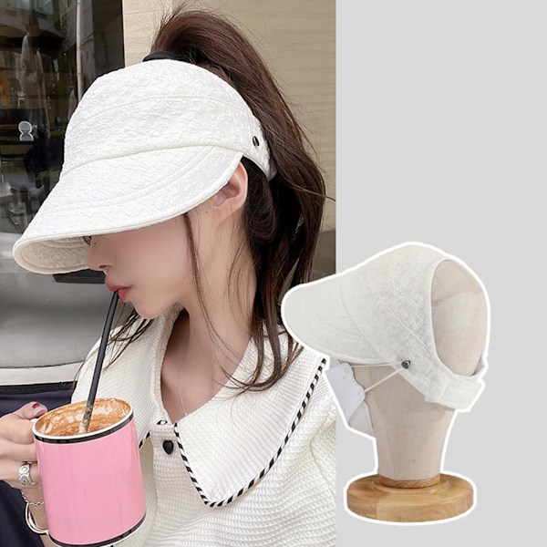 Sommar Dam Hinkhatt UV-skydd Bred Brim Strand Solhattar Tomma Toppar A5 white one-size