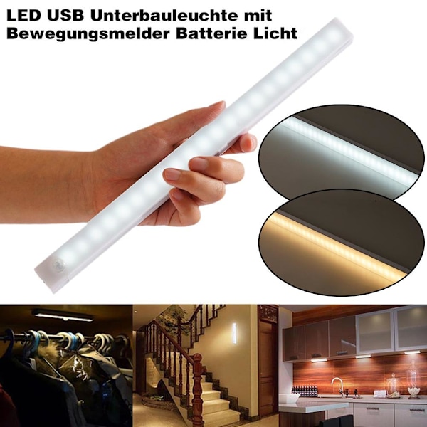 LED USB-undermonterad lampa med rörelsesensor Batterilampa Kökslampa 30cm white light One-size