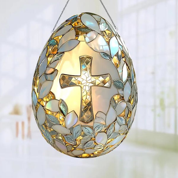 Påsk Kors Ägg Solfångare, Kristet Påsk Kors Fönsterhängande Solfångare, Kristet Påsk Målat Glas Ornament, Påsk Fönsterhängande