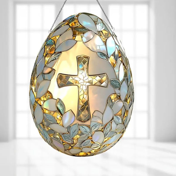 Påsk Kors Ägg Solfångare, Kristet Påsk Kors Fönsterhängande Solfångare, Kristet Påsk Målat Glas Ornament, Påsk Fönsterhängande