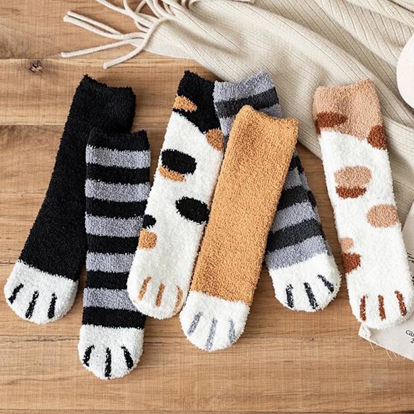 1 par varma vinterstrumpor flickor katt tassar söta tjocka sömn varma golv^` 3 One size