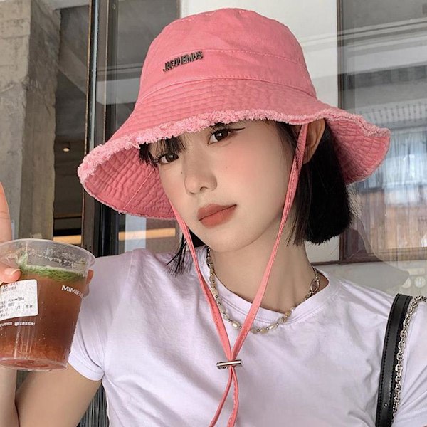 Koreansk Version av Fiskarhatt Dam Vikbar Retro Allt-match Pink One size