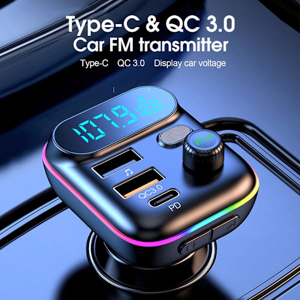 QC 3.0 Dubbel USB Billaddare Bluetooth 5.0 FM-sändare T9J1 S2V J3U3 MP3 L0K6