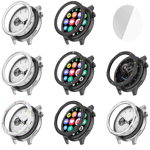 Metallram för Xiaomi Watch S4 S3 Skydd med Film Klockfodral för Klockram W1b5 Black thread For Xiaomi Watch S4 S3