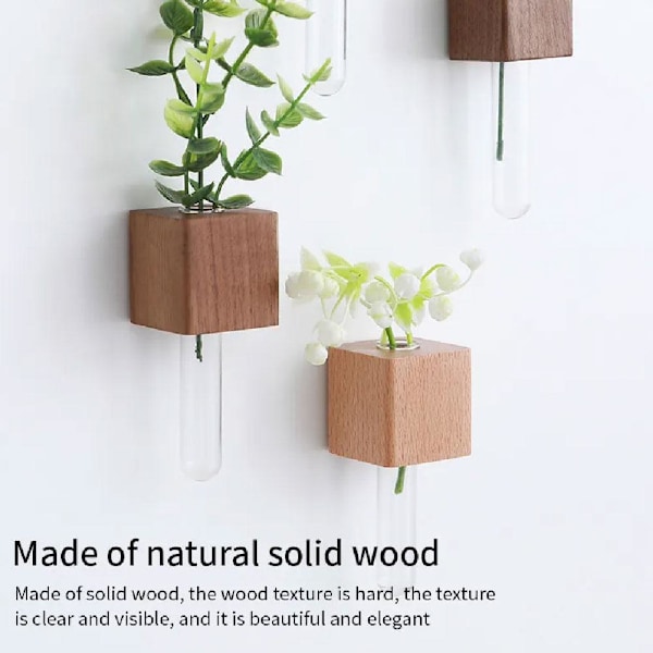 Kylskåpsmagneter Vas, Mini Glasvas, Magnetisk Väggplanta i Trä beech S 1pcs