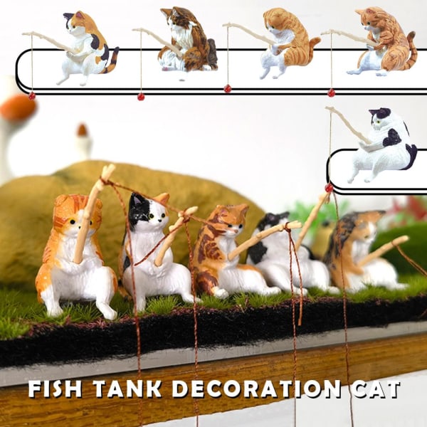 WAGA Kawaii Resin Cat Ornaments, Aquarium Ornament, Miniature Anim B One-size