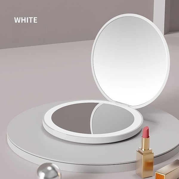 LED Sminkspegel Högupplöst Rund Sminkspegel Portabel Mini Hopfällbar Spegel Ficka V1s1  white 1pcs