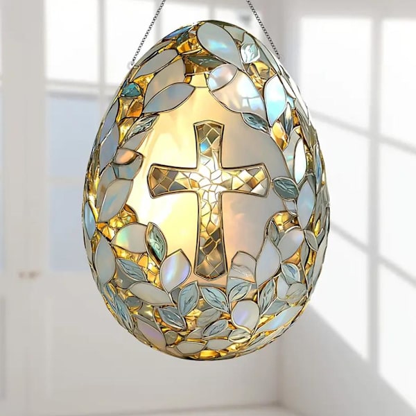 Påsk Kors Ägg Solfångare, Kristet Påsk Kors Fönsterhängande Solfångare, Kristet Påsk Målat Glas Ornament, Påsk Fönsterhängande