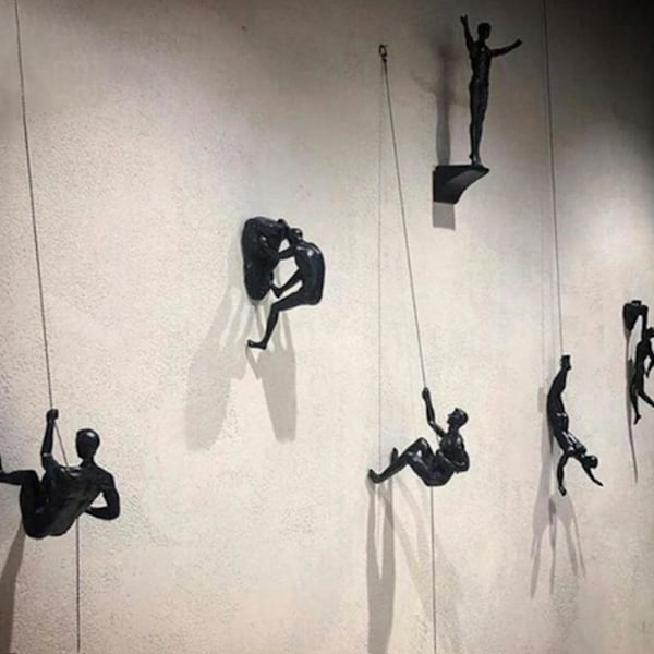Kreativ Klättrande Man Resin Järntråd Vägg Hängande Figurer Scul Ny Y9 blackF 10*11cm