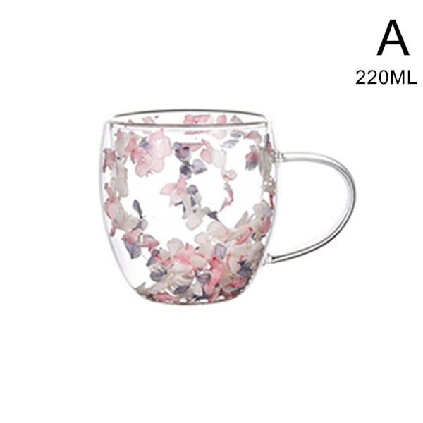 Dubbelväggig Glasmugg Torkad Blomma Fyllning Kvicksandsmugg Dricksvattenglas Muggar D 350ML