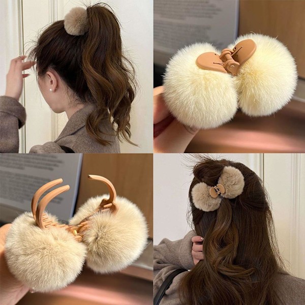 Plyschboll Hårklämma Höst Vinter Plysch Liten Klämma Kant Håraccessoar αψ beige one-size