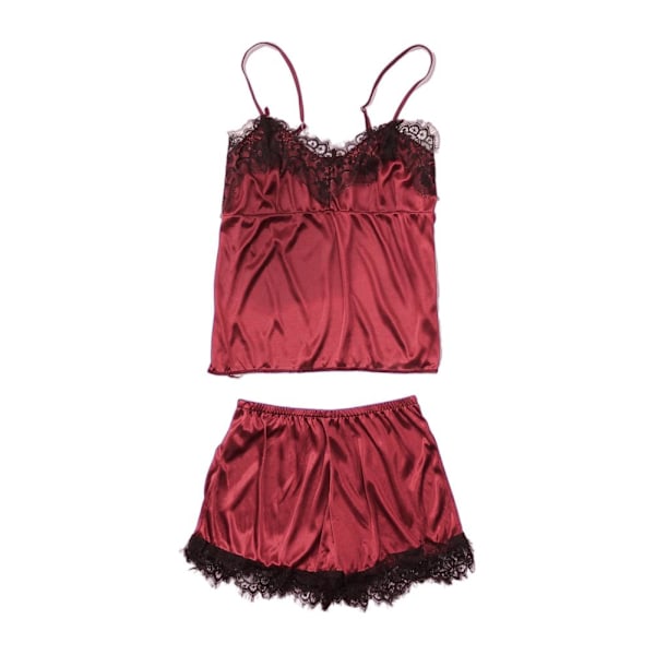 S-xxl Spets Pyjamasset Dam V-ringad Casual Pyjamas Linne Sommar Shorts Set P3f9 Red XXL