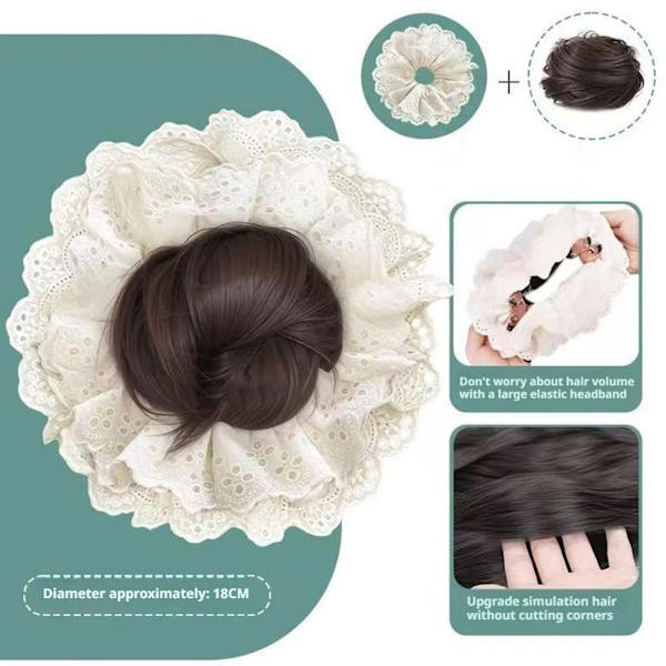 Spets Blomma Knopp Boll Huvud Peruk Vår Söt Och Mild Stil Stor Koreansk Huvud Hår Trendig N9u8 Brown and black One size