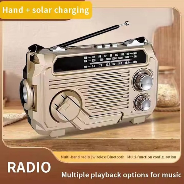 Solcellsdriven Nödradio med Handvev och Vattentät Bluetooth-högtalare copper 1 set
