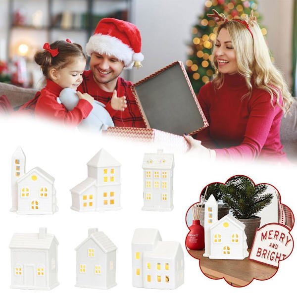 Keramisk Julby Set LED Julby Hus O9H8 юг э☆ Y4A2 D9K3 RH2252 one-size