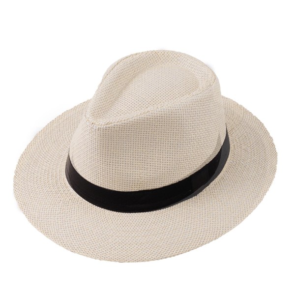 Straw Fedora Sun Hat - Panama Cowboy Cap Krossbar Herr Dam & beige one size