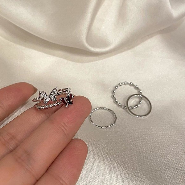 Set Fjärilsring Justerbar Legering Hip Hop Ring Dam Tjejer A8p1