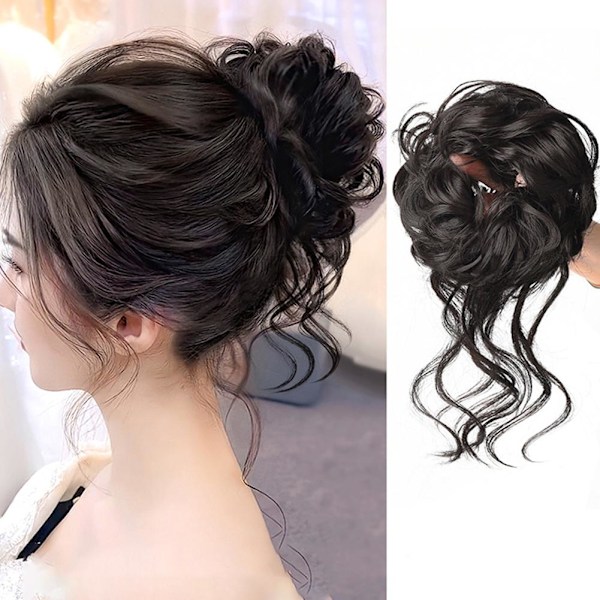 Lädermodell Perukring Högtemperaturtråd Rufsigt Cocktail Lång Natural Black 1pcs
