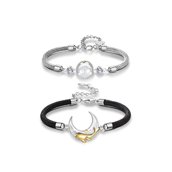 1/2x Snäcka Val Månform Armband Flätat Rep Pararmband Älskare Armringar Resten Av Livet J6K2 sliver3 onesize