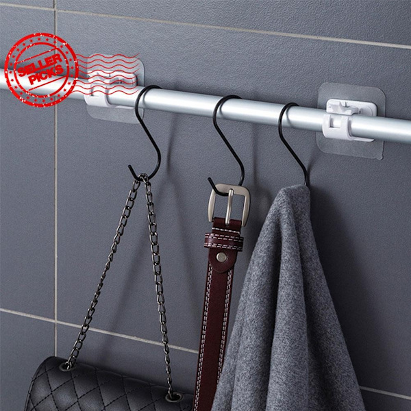 Självhäftande Gardinstång Väggfästen Krokar Justerbar Handdukshållare Badrum Hemfixering P9g2 white 2pcs