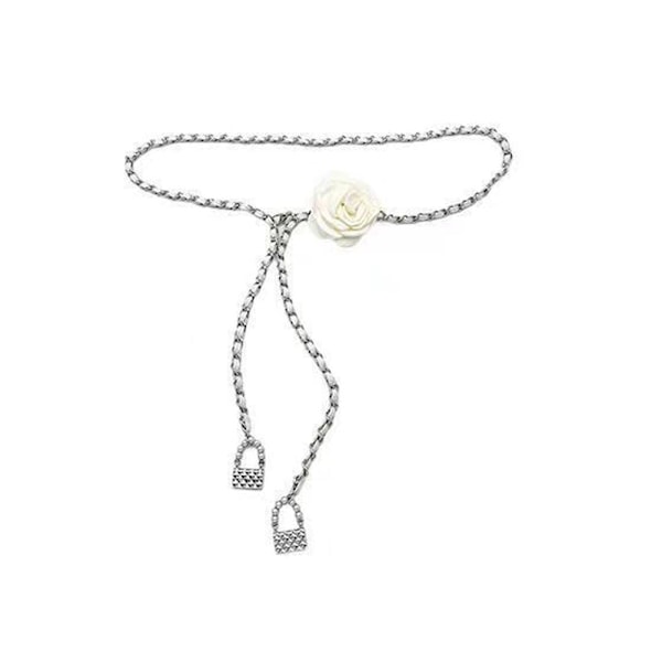 Kamellia midjekedja i metall med blomdekoration white+white one-size