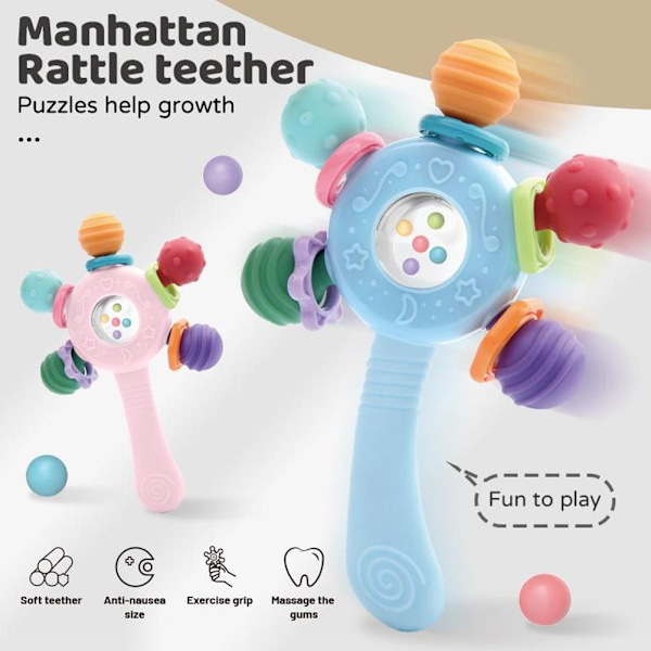 Handgrepps Skallra Boll Skatt Manhattan Boll Baby Grepp Träning Lugnande Leksak Ringande Och Roterande Musik Baby Handstav White 1pcs