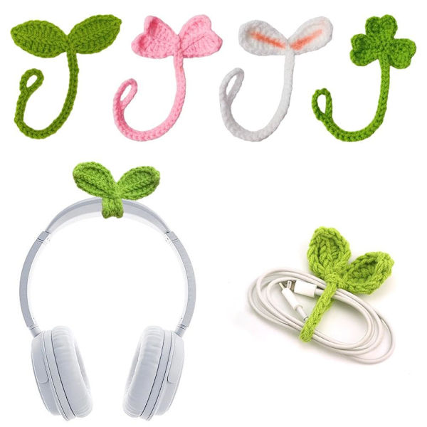 Kreativ Stickad Virkad Löv Grodd Datakabel Rem Handgjord H UK Lager 4pcs one-size