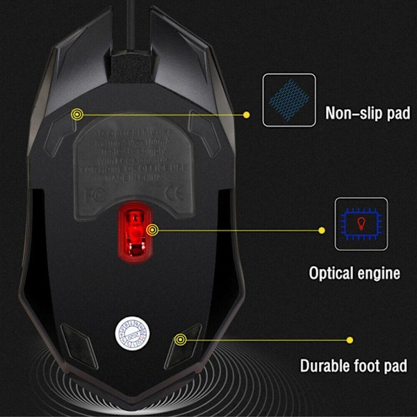 Gamingmus med 7-färgs LED-bakgrundsbelysning Ergonomisk USB-gamingmus W black One-size