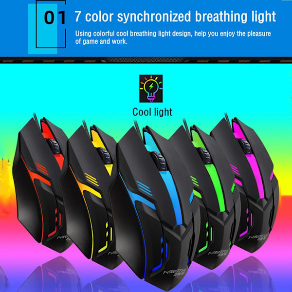 Gamingmus med 7-färgs LED-bakgrundsbelysning Ergonomisk USB-gamingmus W black One-size
