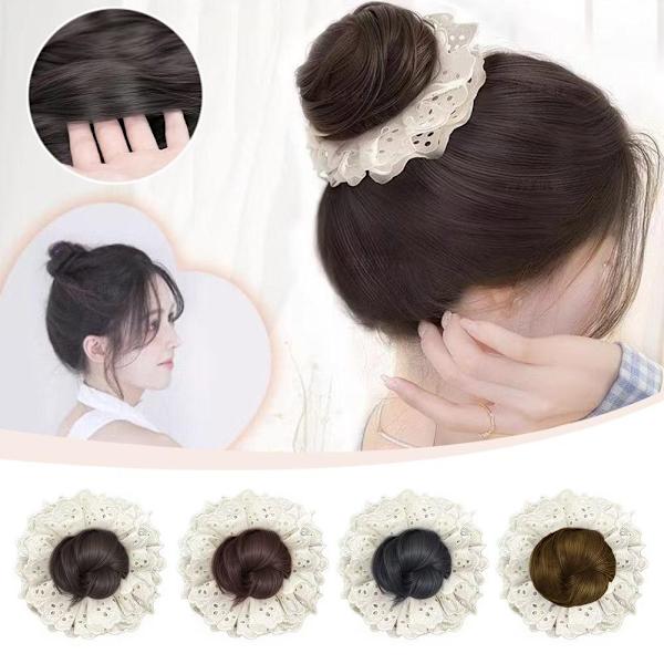 Spets Blomma Knopp Boll Huvud Peruk Vår Söt Och Mild Stil Stor Koreansk Huvud Hår Trendig N9u8 Brown and black One size