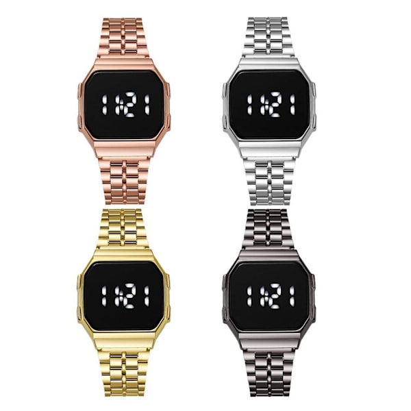 Pekskärm Klocka Skärmspegling Glas Vattentät Digital Klocka Mode Rostfritt Armbandsur A0M1 Silver One size