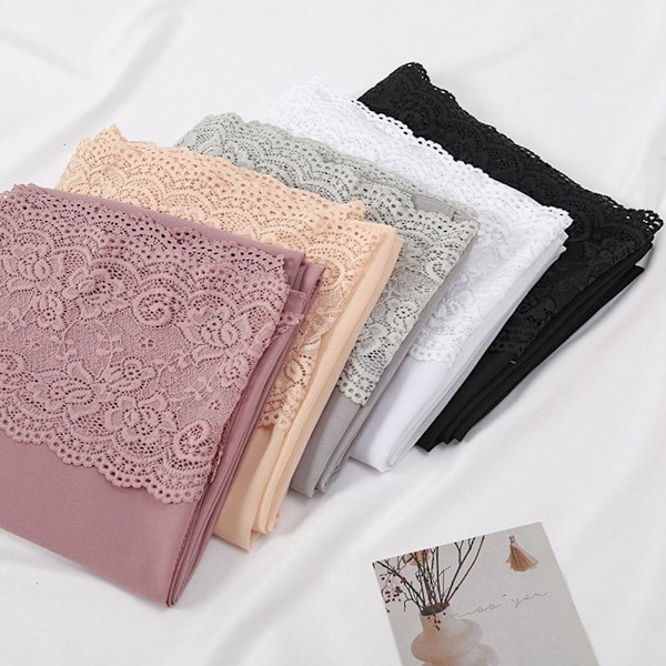 Ny Lång Kant Spets Huvudduk Chiffong Spetskant Damscarf D3P Purple One size