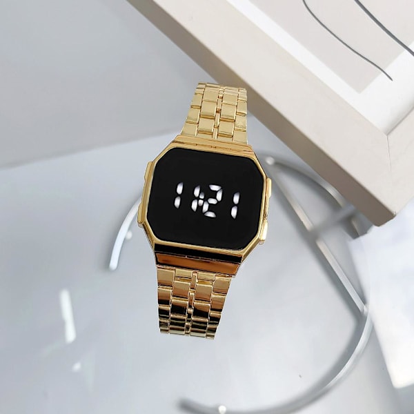 Pekskärm Klocka Skärmspegling Glas Vattentät Digital Klocka Mode Rostfritt Armbandsur A0M1 Gold One size