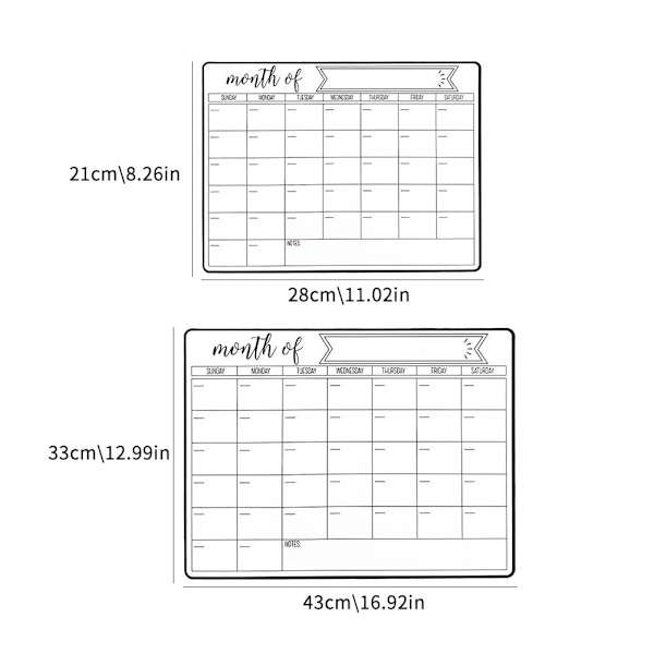 Whiteboardkalender för kylskåp, månadsvis och veckovis S3A3 A 1pcs
