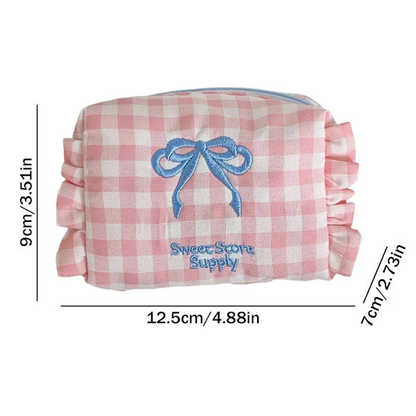 Rutig Rosett Myntväska Förvaringsväska Retro Söt Rutig Resekapacitet Tvätt Student Stor Väska O3q6 Pink One size