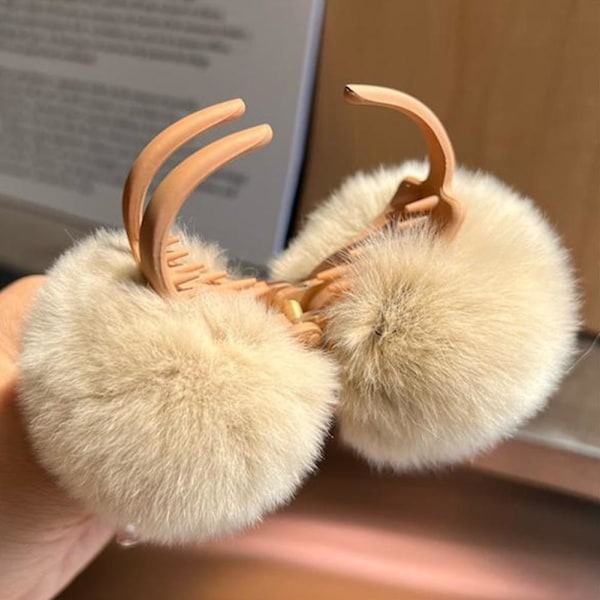 Plyschboll Hårklämma Höst Vinter Plysch Liten Klämma Kant Håraccessoar αψ beige one-size