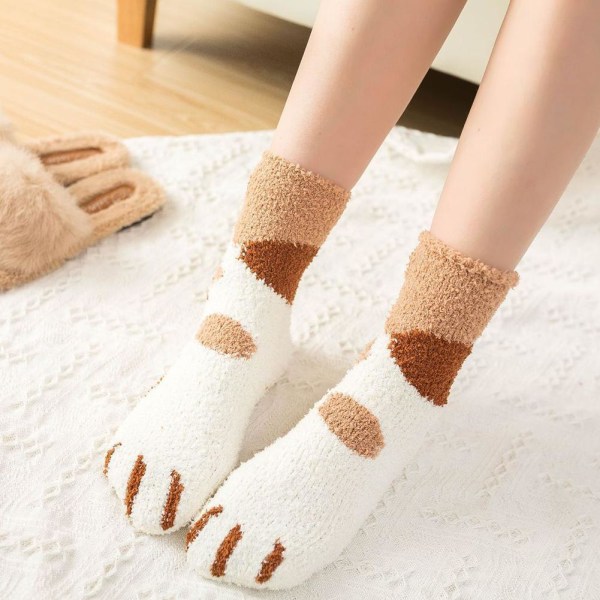 6 par Cat Paw Socks-Corals Fleece strumpor/Super Soft Plysch Slippe Black bars One-size 6pcs