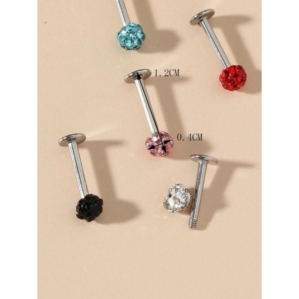 Pack 5 Gängade Tragus/Labret i IP-316L stål boll belagd med CZ multifärg