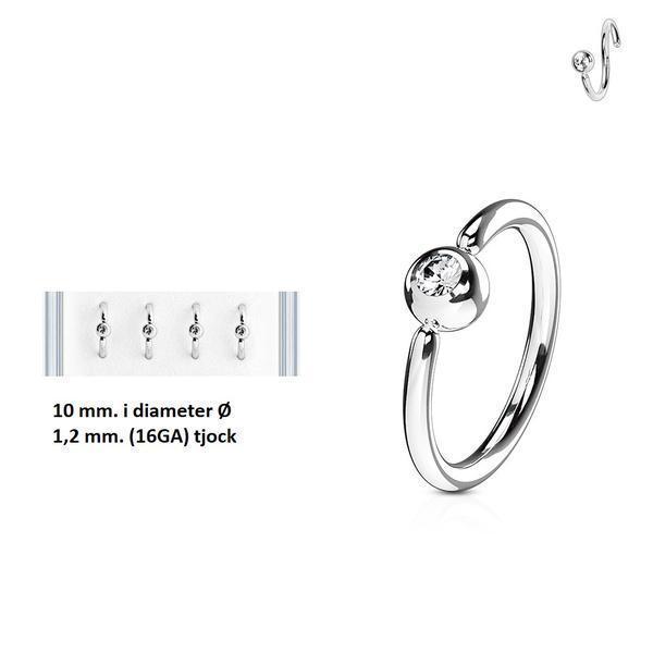 Pack 4 Piercingringar i Titanium-IP 316L stål (10 Ø /1,2)med CZ