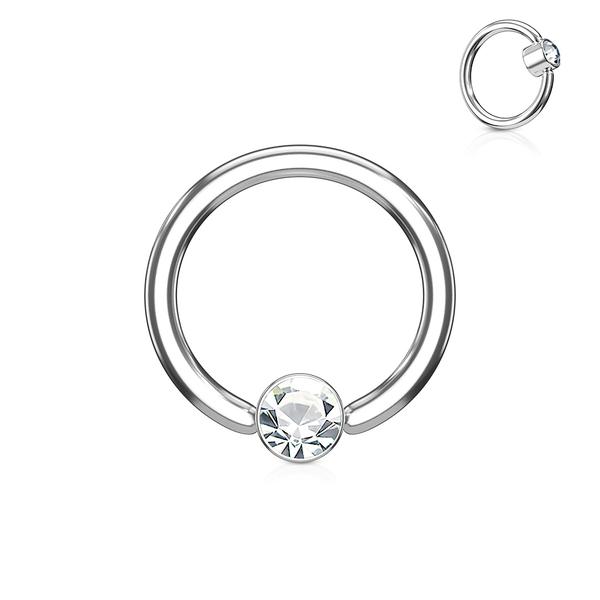 1Piercing ring i herdet 316L kirurgisk stål 1,2x8mm med White CZ