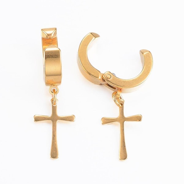 1 Par clips  hörhängen i AISI 304  Stål men hängande kors guld