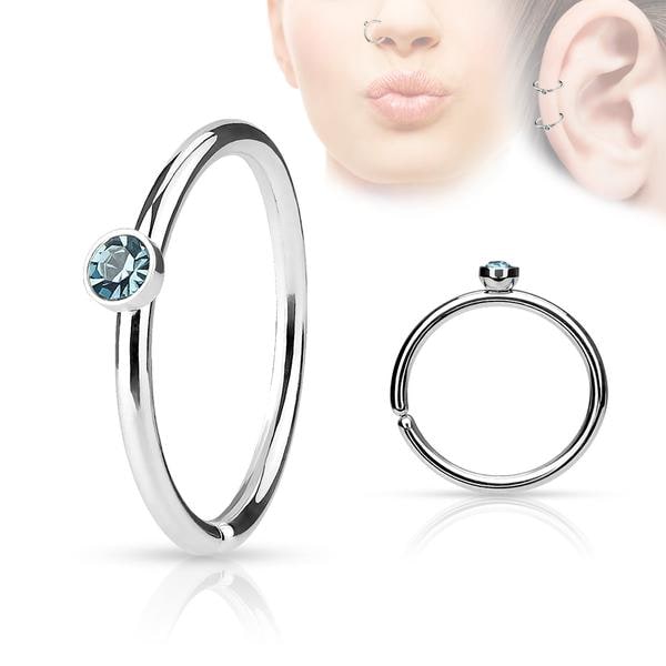 Piercing ring i 316L kirurgisk stål med cubic zirconia 4 Aqua