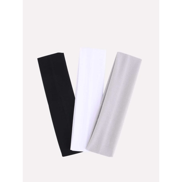 3 Stretch Hårband i polyester C:a 6 x 20 cm.  Svart/Grå/Vit