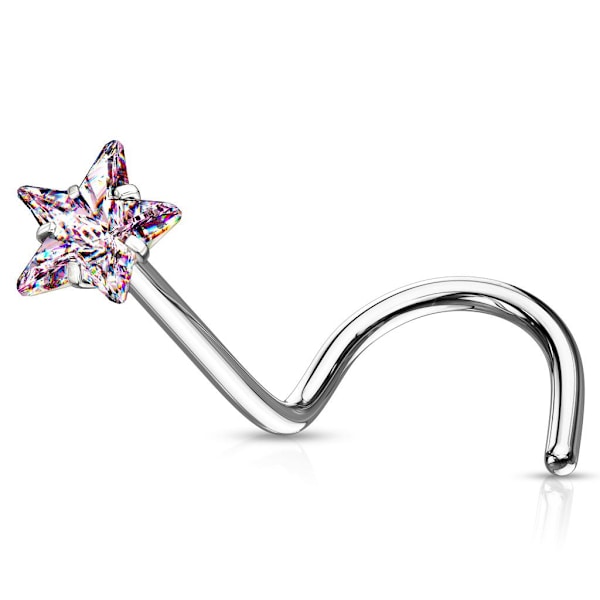 1 påskruet næsepiercing i 316L stål med 3 mm stjerneformet CZ 5 Roseguld/vit CZ