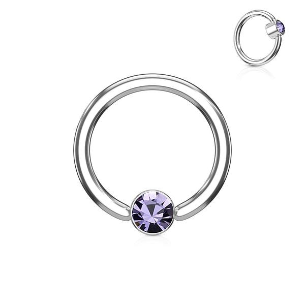 1st. Piercingring i Härdad 316L kirurgiskt stål 1,2x8mm med CZ 8 Svart