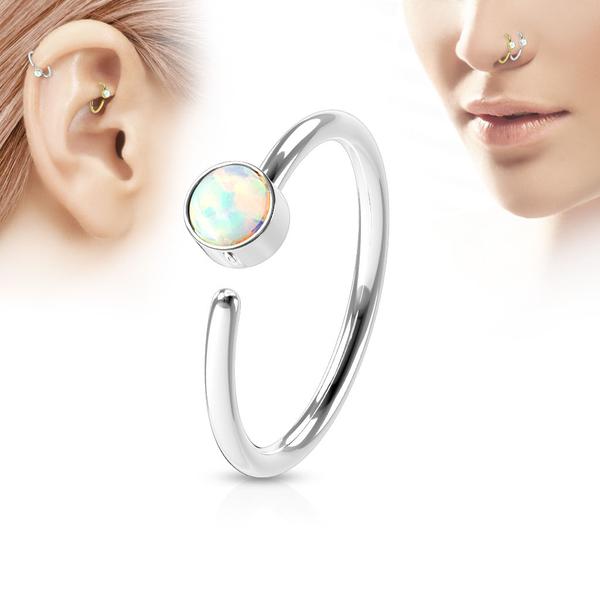 Piercing ring i Titanium-IP 316L kirurgisk stål med hvid opal